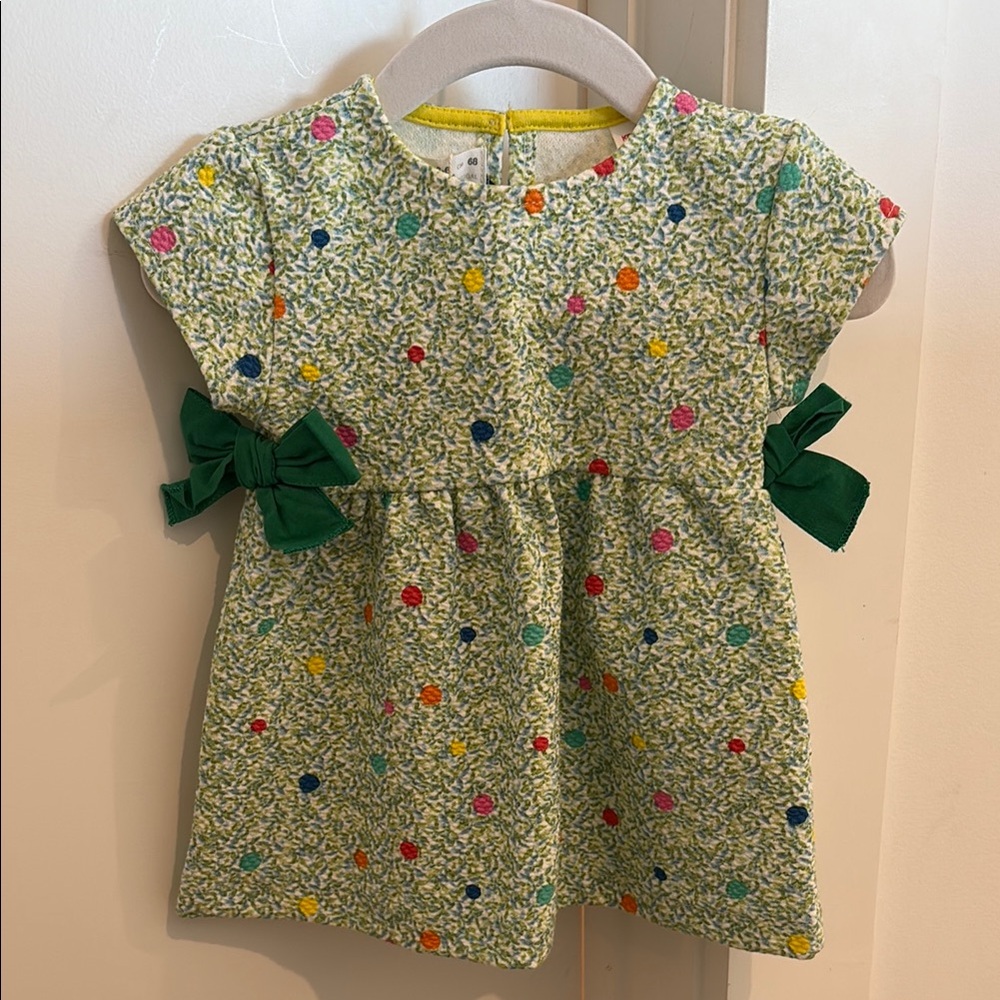 ZARA Baby Girl Green Polka Dot Kids Dress with Bows